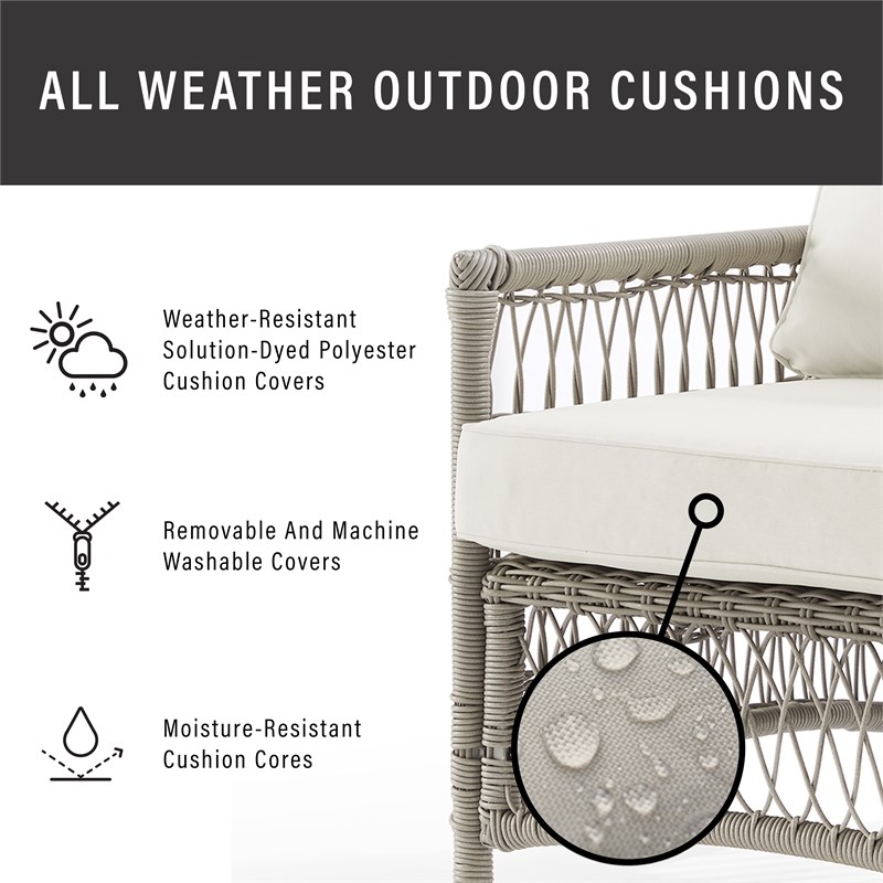 Crosley Furniture Thatcher Modern Fabric Outdoor Wicker Sofa in Cream/Driftwood