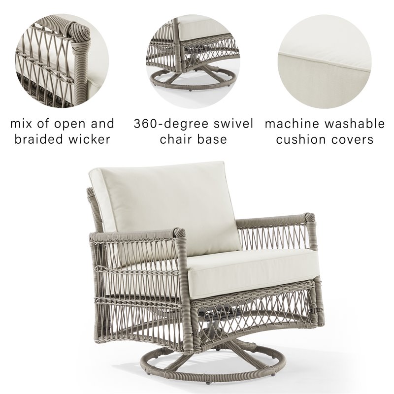 Crosley Furniture Thatcher Wicker/Steel Metal Patio Swivel Chair Creme/Driftwood