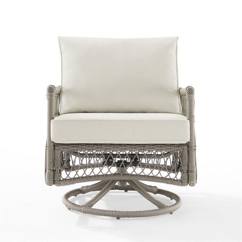 Crosley Furniture Thatcher Wicker/Steel Metal Patio Swivel Chair Creme/Driftwood