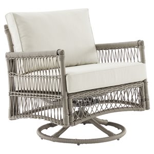 Crosley Furniture Thatcher Wicker/Steel Metal Patio Swivel Chair Creme/Driftwood