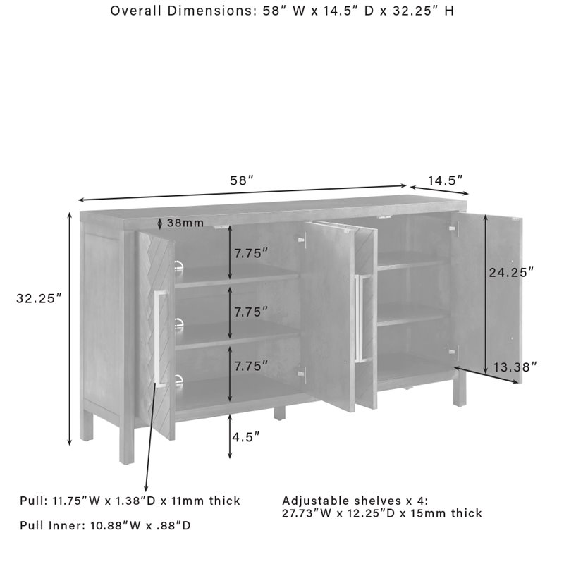 Crosley Furniture Darcy 4-Door Modern Wood Sideboard in Dark Brown