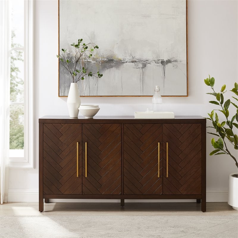 Crosley Furniture Darcy 4-Door Modern Wood Sideboard in Dark Brown