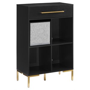 crosley furniture juno 4-shelf wood storage bookcase with speaker in black
