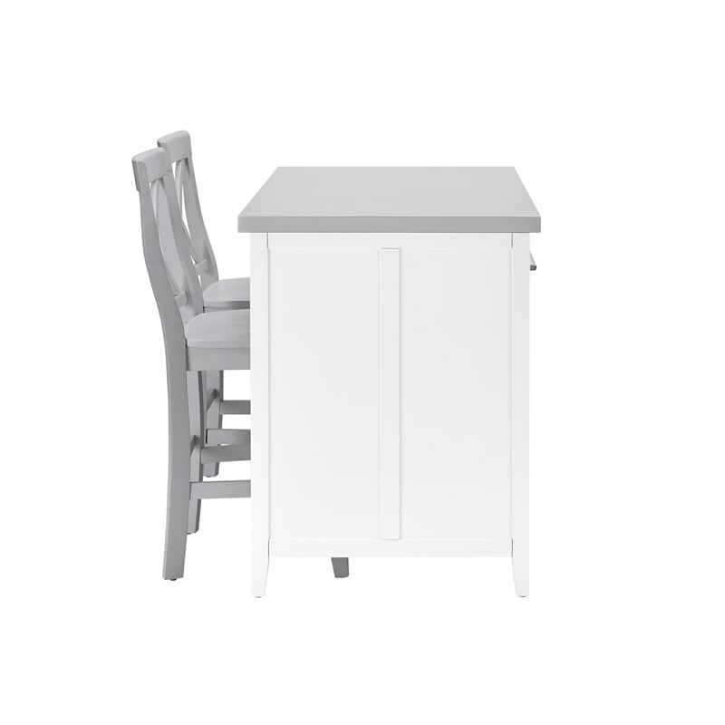 Crosley Furniture Silvia 3-Piece Wood Kitchen Island with X-Back Stools in White