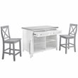 Crosley Furniture Silvia 3-Piece Wood Kitchen Island with X-Back Stools in White