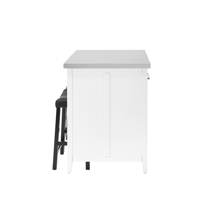 Crosley Furniture Silvia 3Piece Wood Kitchen Island with Saddle Stools