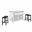Crosley Furniture Silvia 3-Piece Wood Kitchen Island with Saddle Stools in White