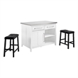 Crosley Furniture Silvia 3-Piece Wood Kitchen Island with Saddle Stools in White
