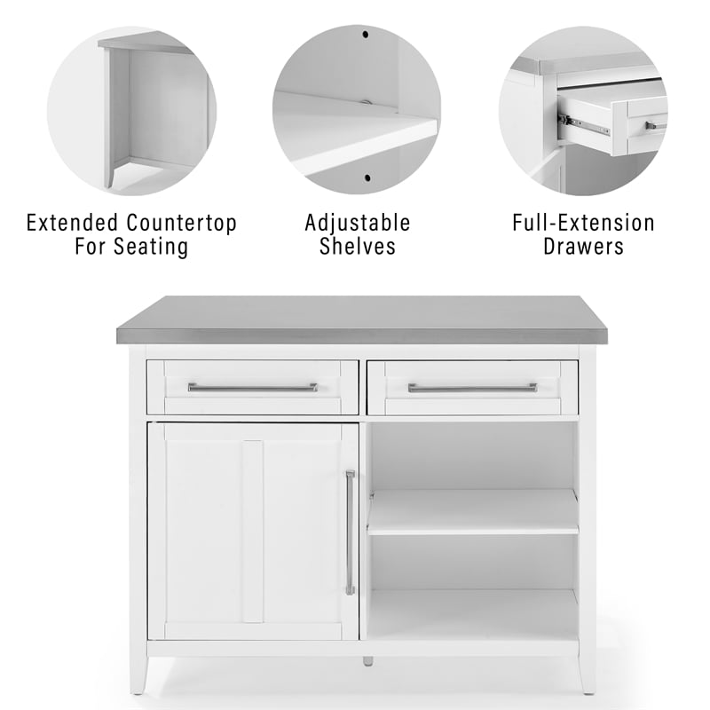 Crosley Furniture Silvia 2-Drawer Traditional Wood Kitchen Island in White/Gray