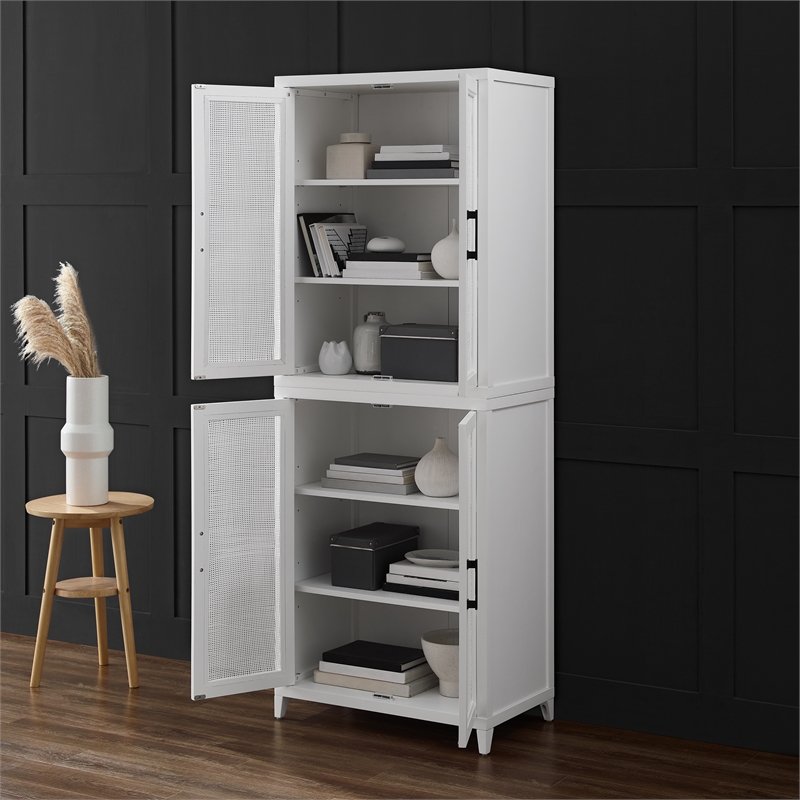 Crosley Furniture Milo Modern Wood Stackable Storage Pantry in White (Set of 2)