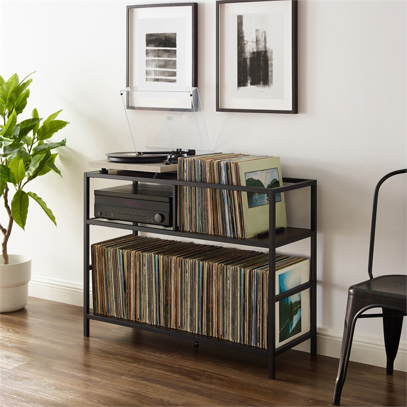 Crosley Furniture Provo Modern Wood Record Storage Console in Black/Brown
