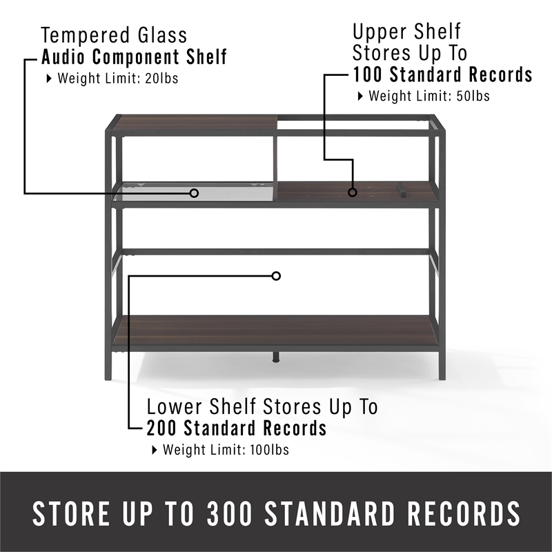 Crosley Furniture Provo Modern Wood Record Storage Console in Black/Brown
