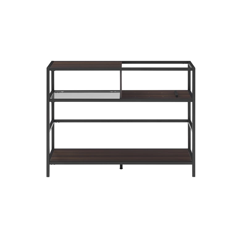 Crosley Furniture Provo Modern Wood Record Storage Console in Black/Brown