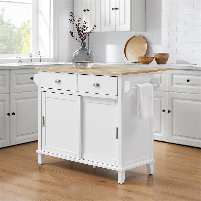 Crosley Furniture Cora Drop Leaf Traditional Wood Kitchen Island in ...