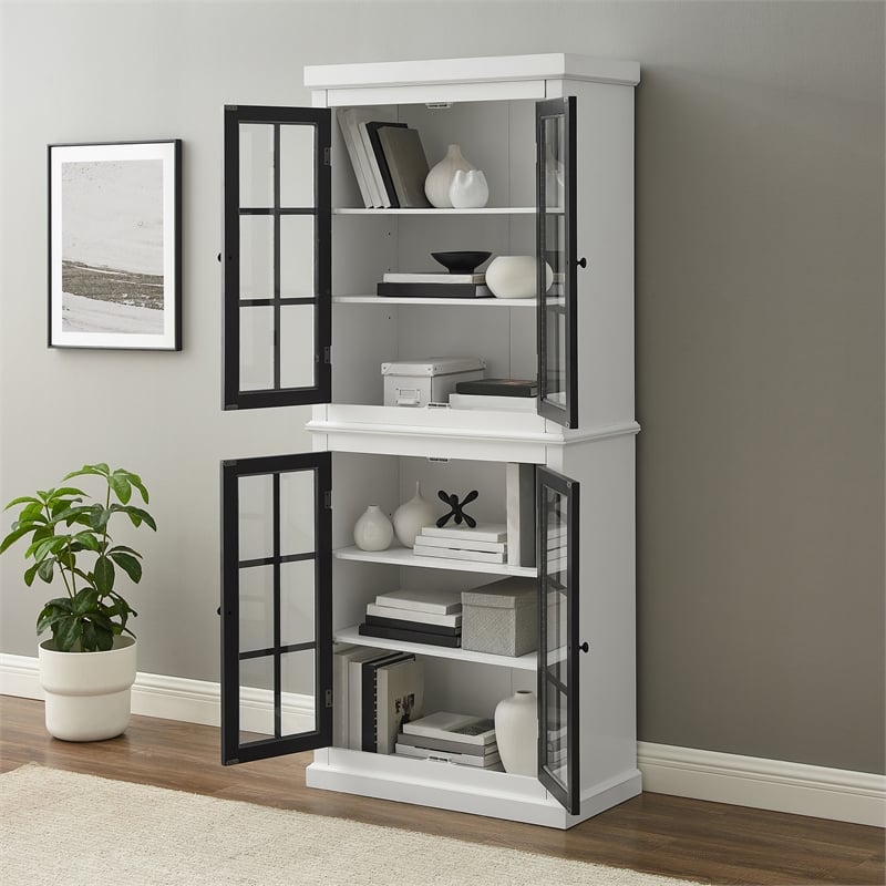 Crosley Furniture Cecily 4-Door Modern Wood Tall Storage Pantry in White