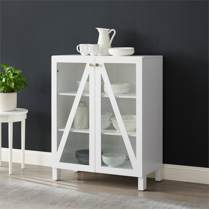 Crosley Furniture Cassai MDF Wood and Glass Stackable Storage Pantry in White
