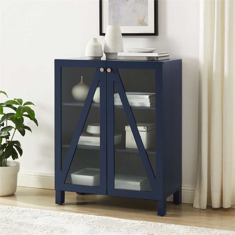 Crosley Furniture Cassai Wood/Tempered Glass Stackable Storage Pantry in Navy
