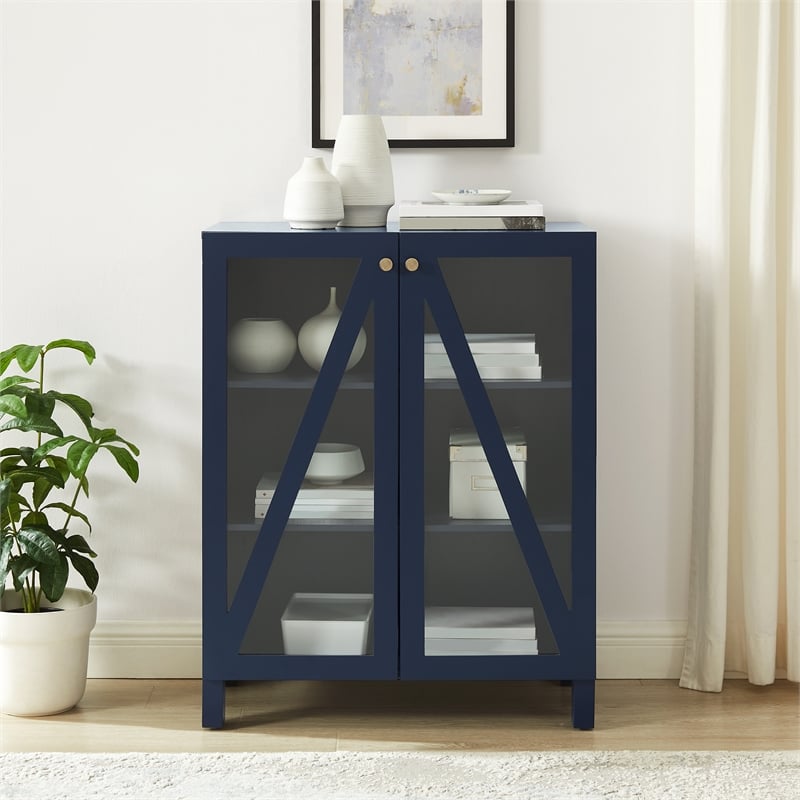 Crosley Furniture Cassai Wood/Tempered Glass Stackable Storage Pantry in Navy
