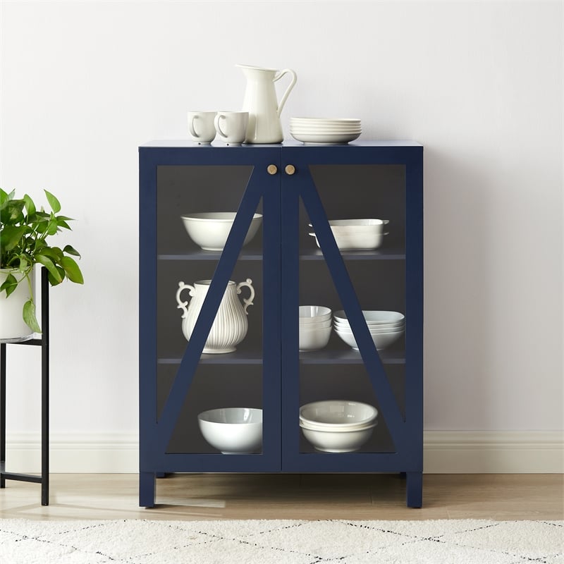 Crosley Furniture Cassai Wood/Tempered Glass Stackable Storage Pantry in Navy