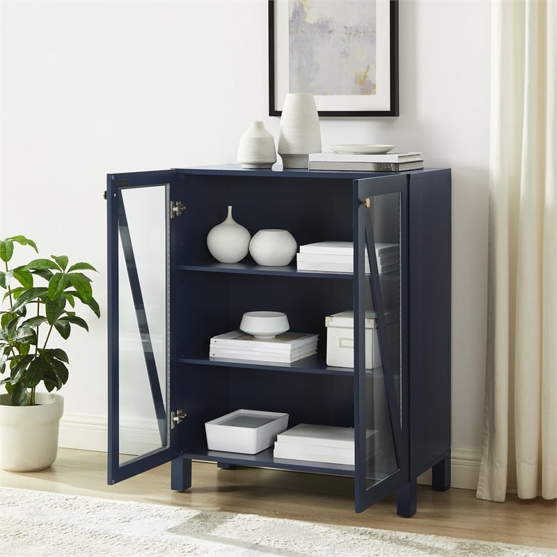Crosley Furniture Cassai Wood/Tempered Glass Stackable Storage Pantry in Navy