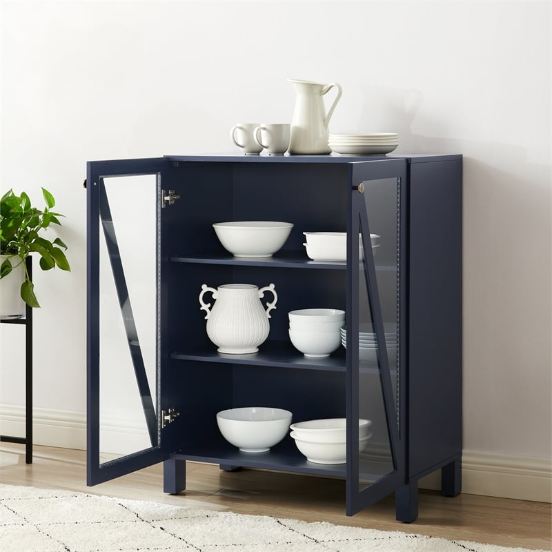 Crosley Furniture Cassai Wood/Tempered Glass Stackable Storage Pantry in Navy
