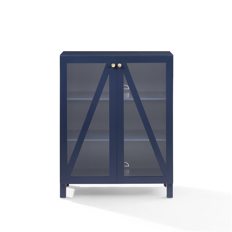 Crosley Furniture Cassai Wood/Tempered Glass Stackable Storage Pantry in Navy