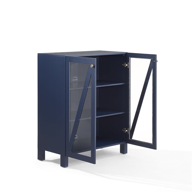 Crosley Furniture Cassai Wood/Tempered Glass Stackable Storage Pantry in Navy