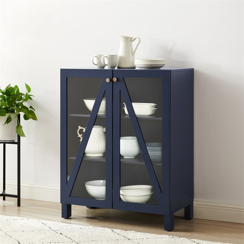 Crosley Furniture Cassai Wood/Tempered Glass Stackable Storage Pantry in Navy