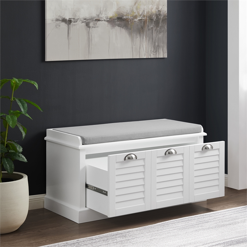 Crosley Furniture Ellison Coastal MDF Wood and Fabric Storage Bench - White/Gray