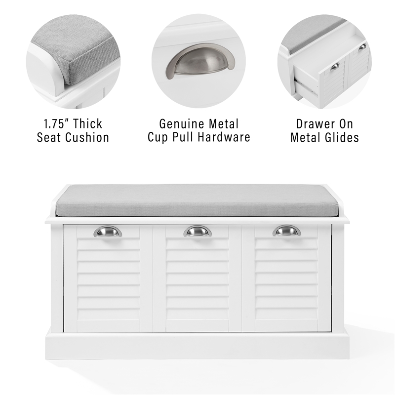 Crosley Furniture Ellison Coastal MDF Wood and Fabric Storage Bench - White/Gray