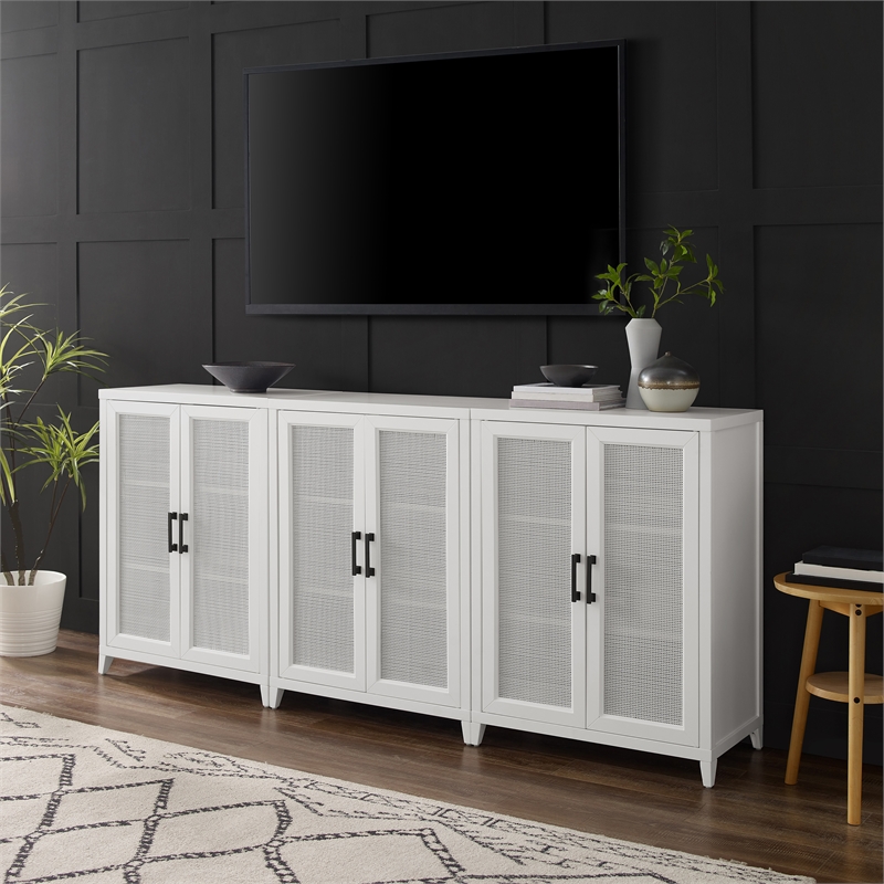 Crosley Furniture Milo Wood Media Storage Cabinet Set in White (Set of 3)