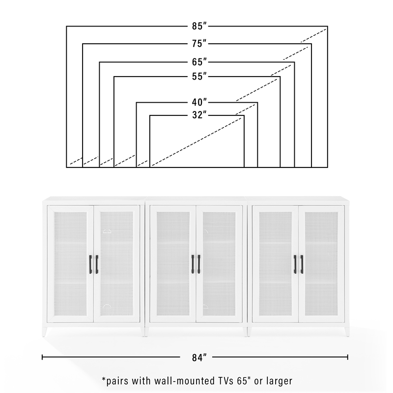 Crosley Furniture Milo Wood Media Storage Cabinet Set in White (Set of 3)