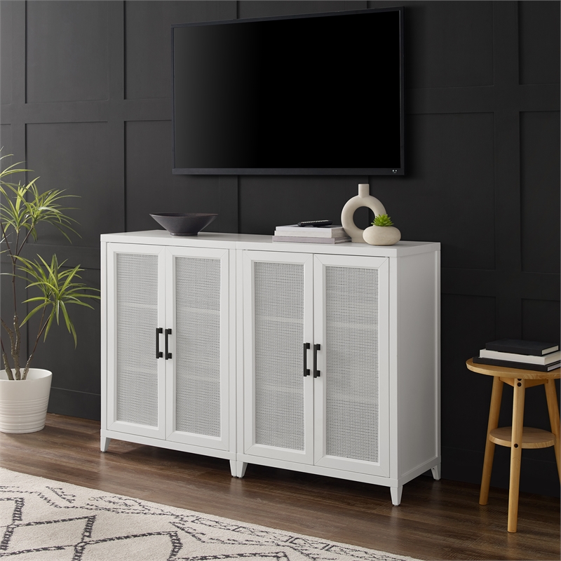 Crosley Furniture Milo Wood Media Storage Cabinet Set in White (Set of 2)