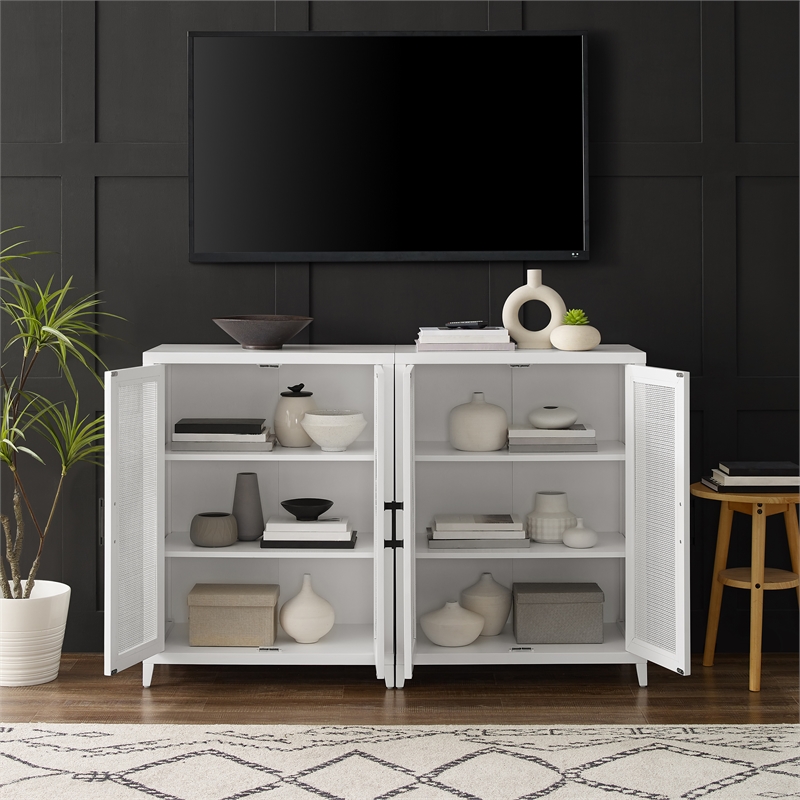 Crosley Furniture Milo Wood Media Storage Cabinet Set in White (Set of 2)