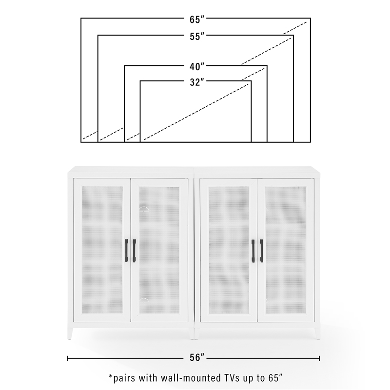 Crosley Furniture Milo Wood Media Storage Cabinet Set in White (Set of 2)