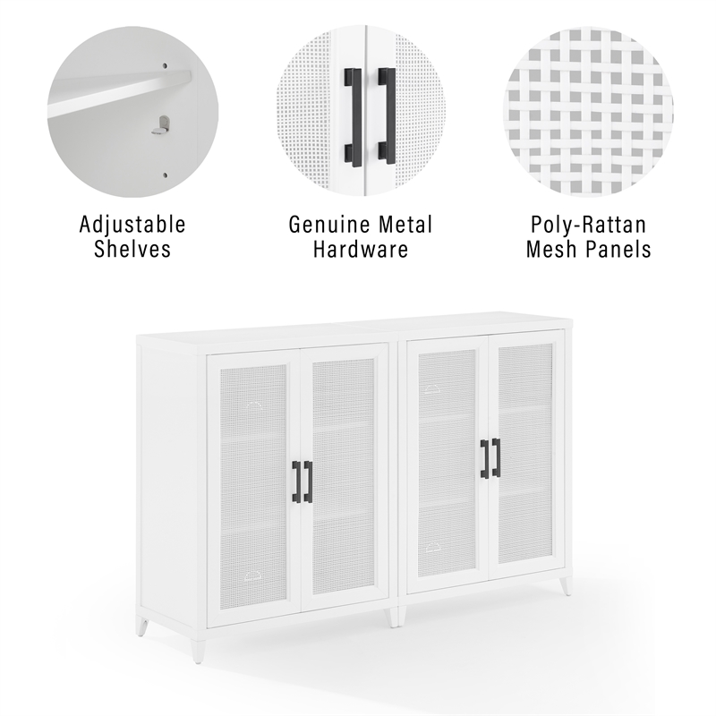 Crosley Furniture Milo Wood Media Storage Cabinet Set in White (Set of 2)