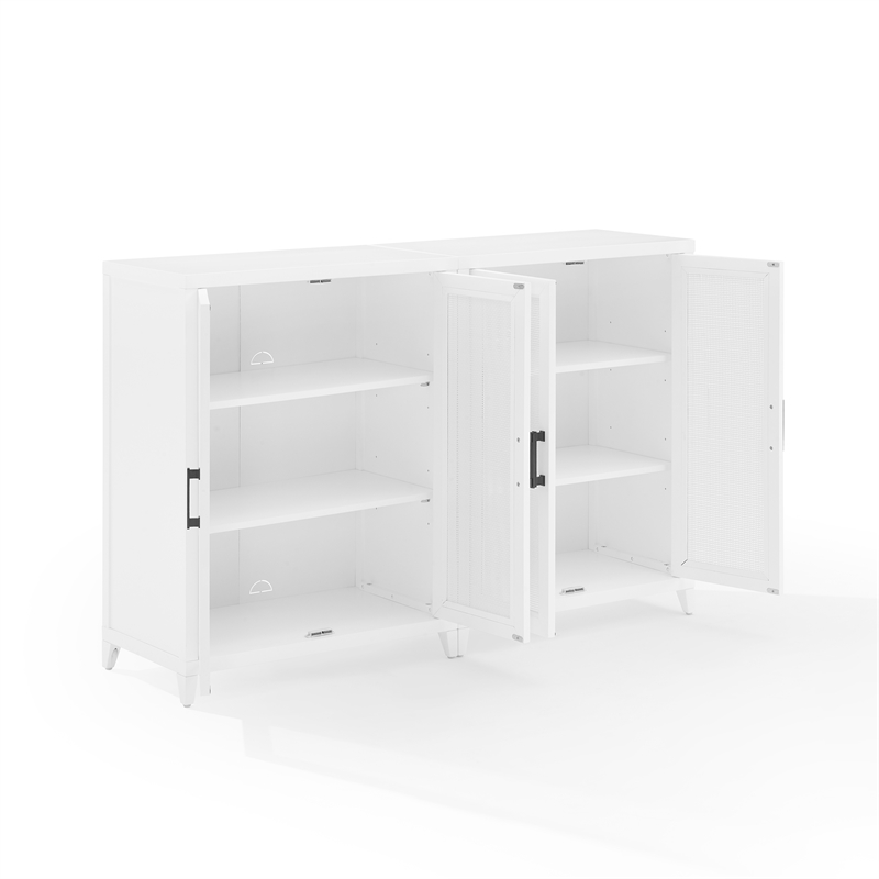 Crosley Furniture Milo Wood Media Storage Cabinet Set in White (Set of 2)