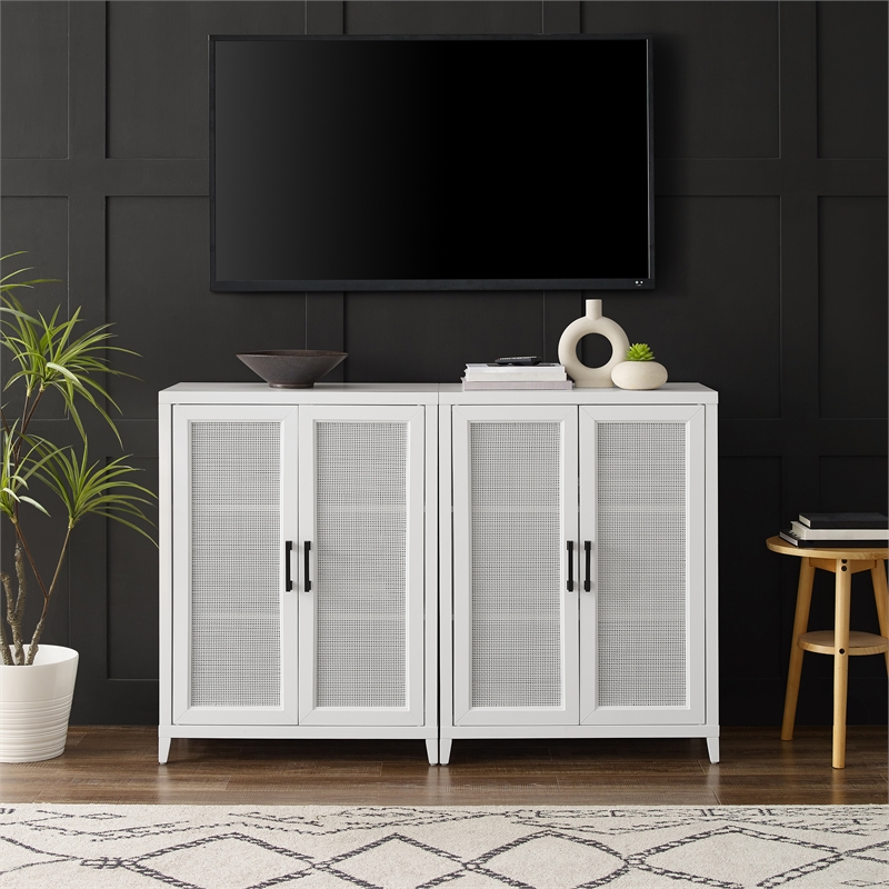 Crosley Furniture Milo Wood Media Storage Cabinet Set in White (Set of 2)