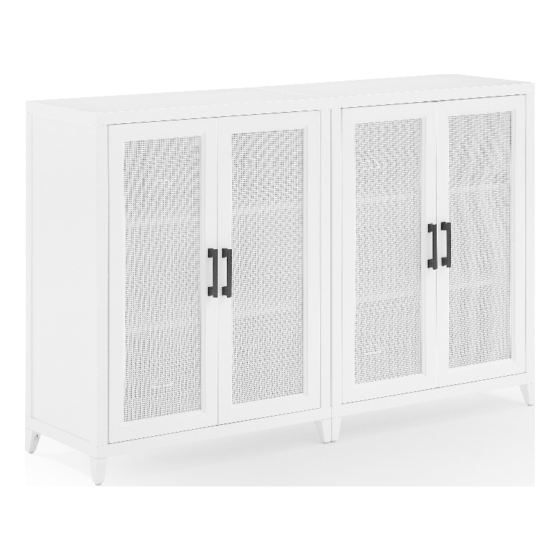 Crosley Furniture Milo Wood Media Storage Cabinet Set in White (Set of 2)