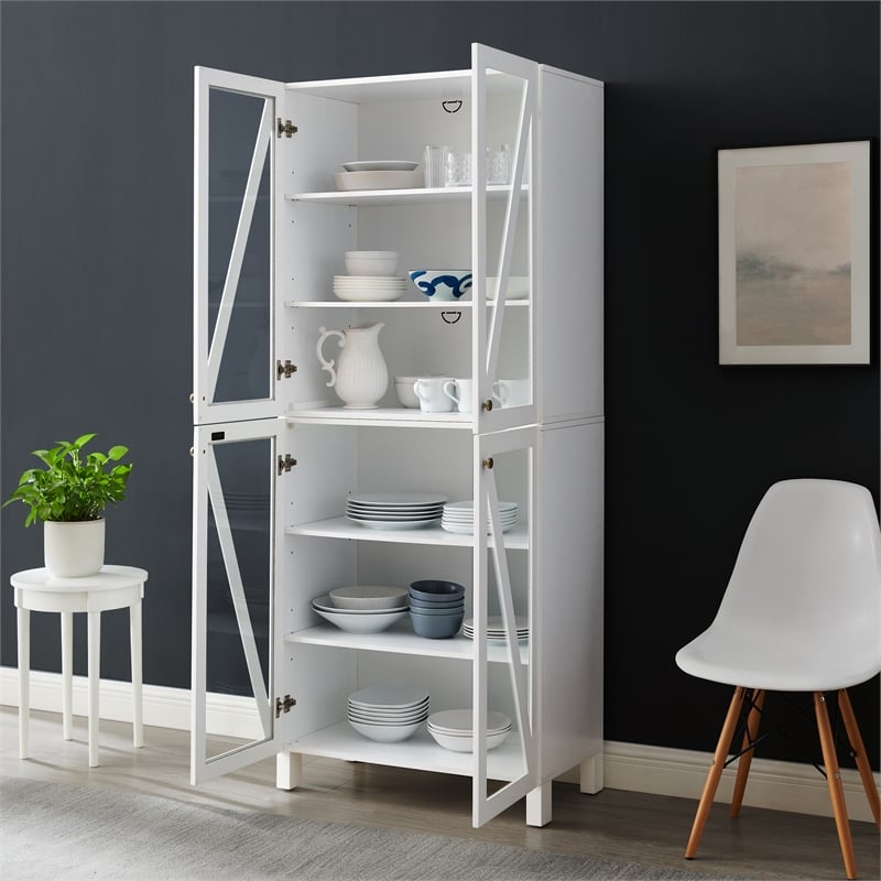 Crosley Furniture Cassai MDF Wood and Tempered Glass Tall Storage Pantry - White