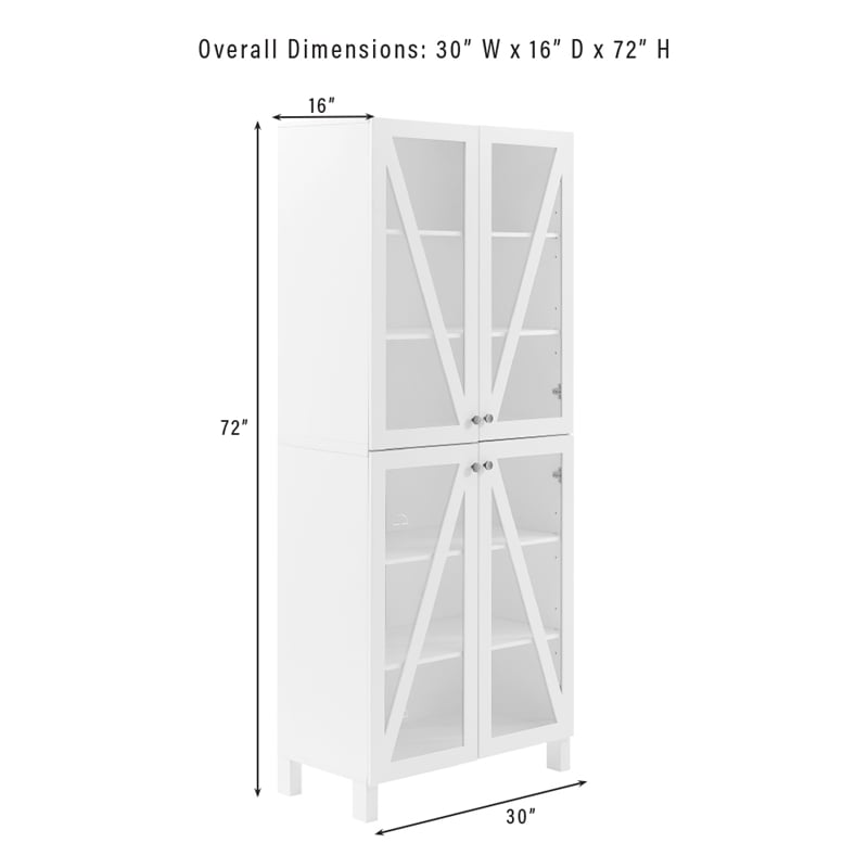 Crosley Furniture Cassai MDF Wood and Tempered Glass Tall Storage Pantry - White