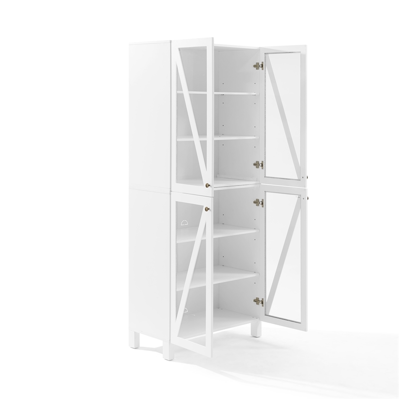 Crosley Furniture Cassai MDF Wood and Tempered Glass Tall Storage Pantry - White