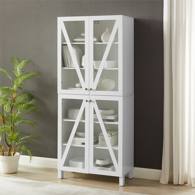 Crosley Furniture Cassai MDF Wood and Tempered Glass Tall Storage Pantry - White