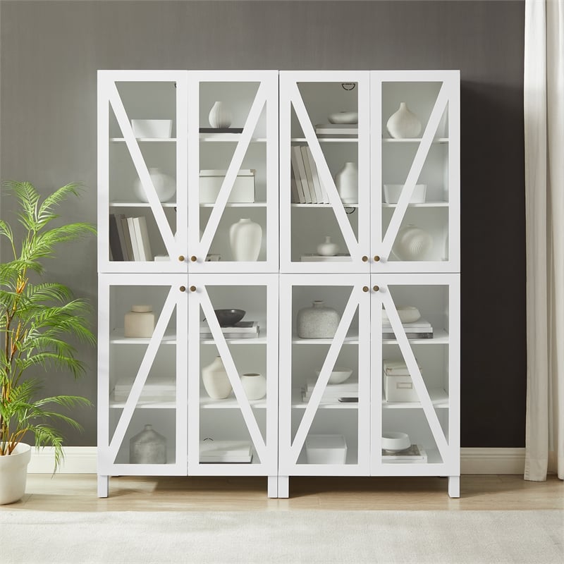 Crosley Furniture Cassai 2-Piece MDF Wood and Glass Storage Pantry Set in White
