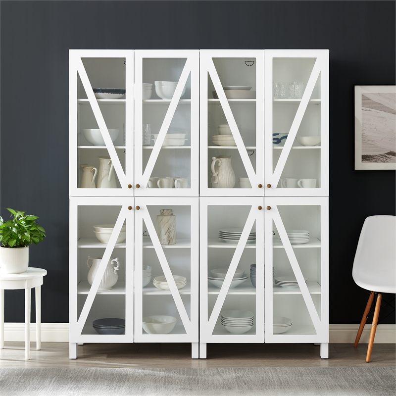Crosley Furniture Cassai 2-Piece MDF Wood and Glass Storage Pantry Set in White