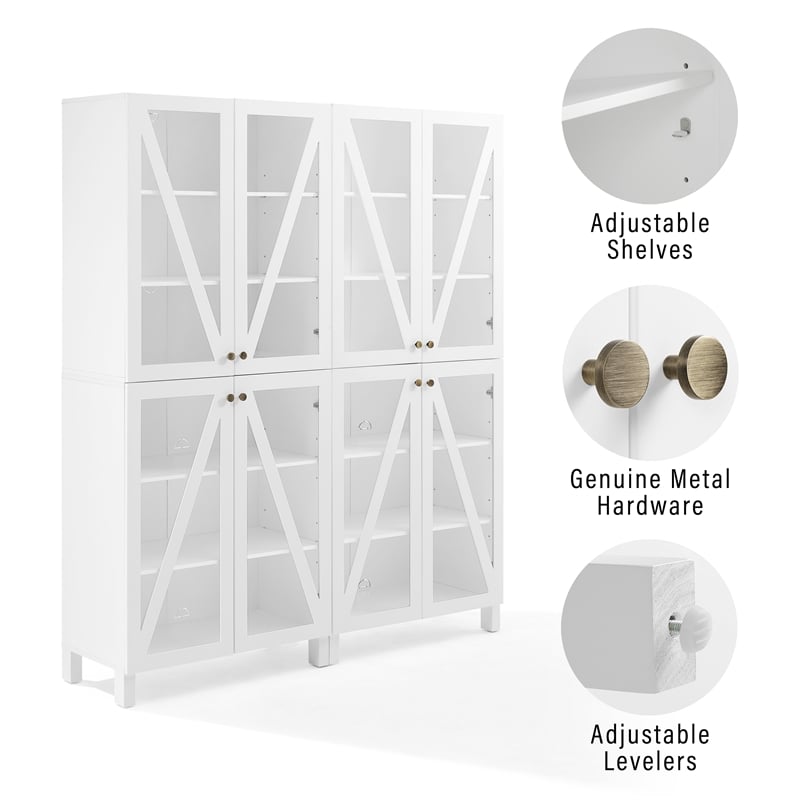 Crosley Furniture Cassai 2-Piece MDF Wood and Glass Storage Pantry Set in White