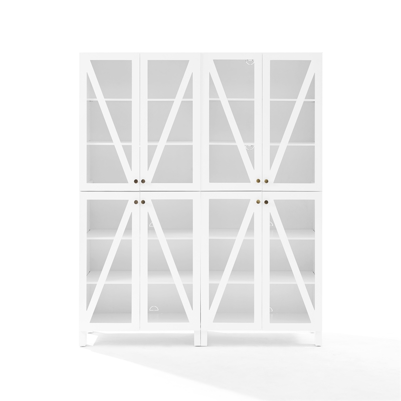 Crosley Furniture Cassai 2-Piece MDF Wood and Glass Storage Pantry Set in White