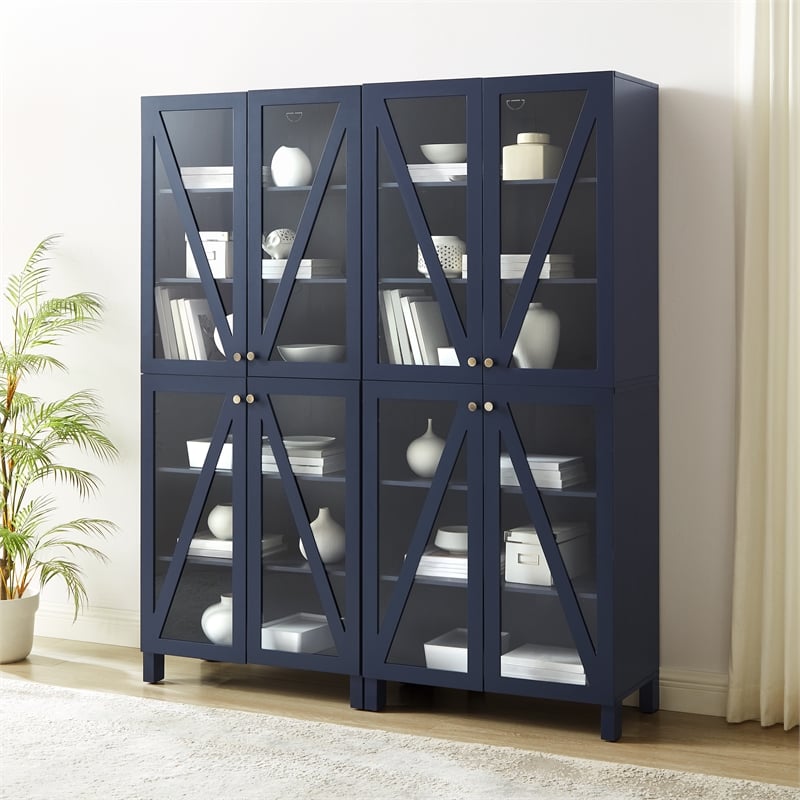Crosley Furniture Cassai 2-Piece MDF Wood and Glass Storage Pantry Set in Navy