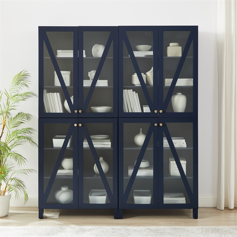 Crosley Furniture Cassai 2-Piece MDF Wood and Glass Storage Pantry Set in Navy