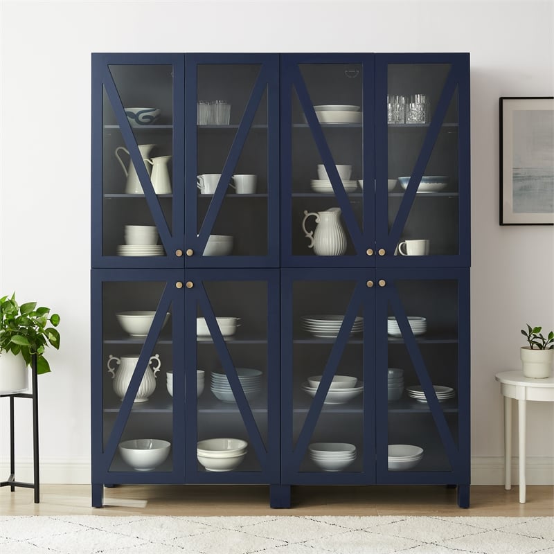 Crosley Furniture Cassai 2-Piece MDF Wood and Glass Storage Pantry Set in Navy